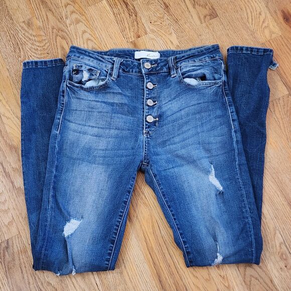 Kancan Button Front Skinny Distressed Women's Stretch Denim Jeans Size 11/29 - Picture 1 of 4